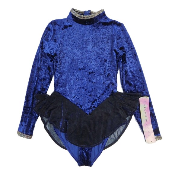 Gilda Marx VTG High Neck Skirted Velvet Royal Blue Dance Leotard Adult XS (Y/J) - Picture 2 of 16